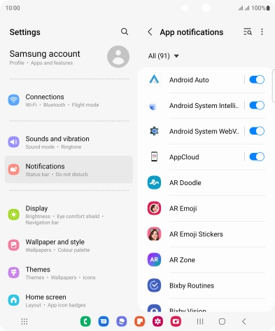 Press the indicators next to the required apps to turn the function on or off.