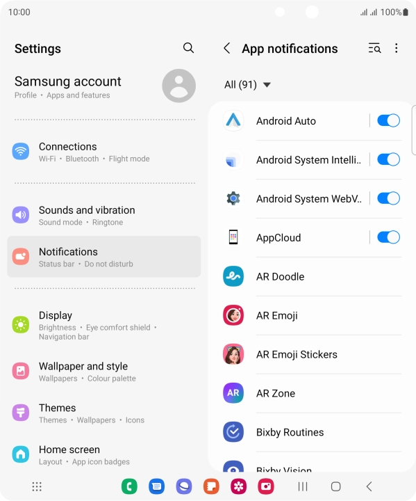 Press the indicators next to the required apps to turn the function on or off.