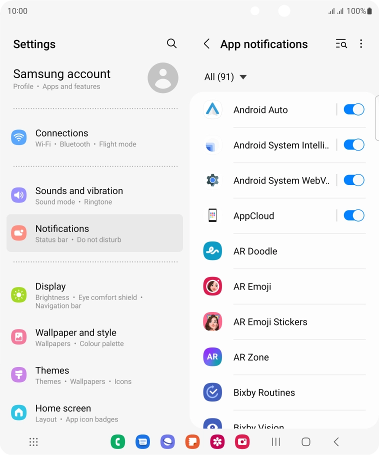 Press the indicators next to the required apps to turn the function on or off.