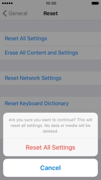Press Reset All Settings. Wait a moment while the factory default settings are restored. 
Follow the instructions on the screen to set up your phone and prepare it for use.