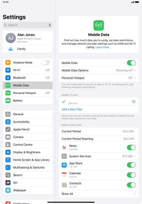 Press Mobile Data Options.
