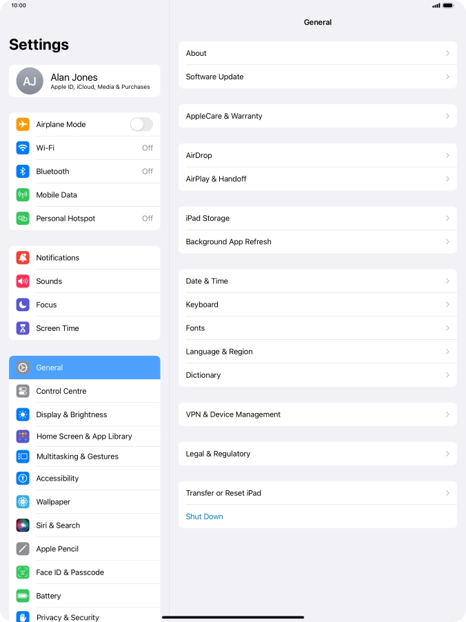 Press Software Update. If a new software version is available, it's displayed. Follow the instructions on the screen to update the tablet software.