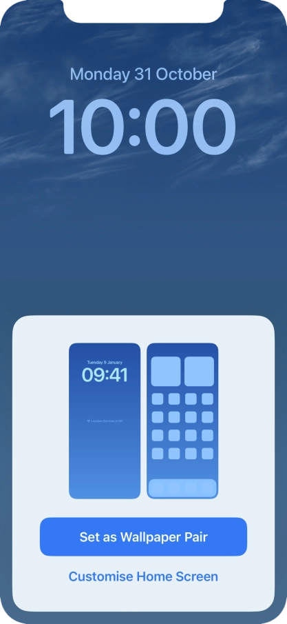 To use the same colour theme on the home screen, press Set as Wallpaper Pair.