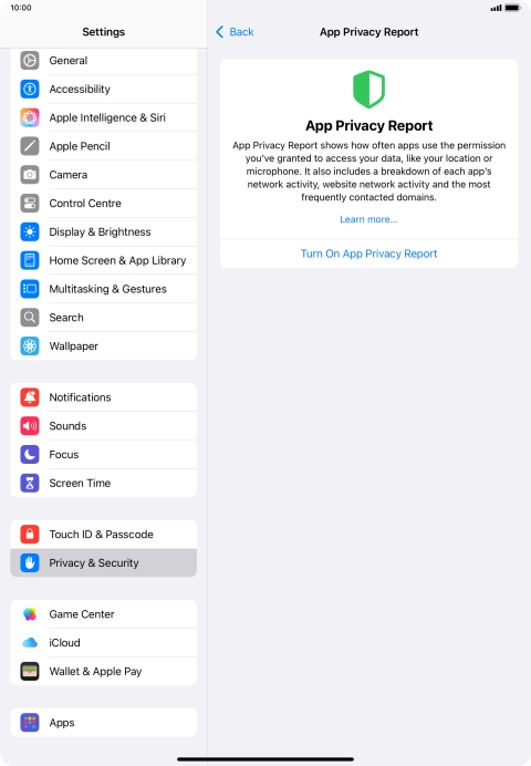 Press Turn On App Privacy Report to turn on the function.