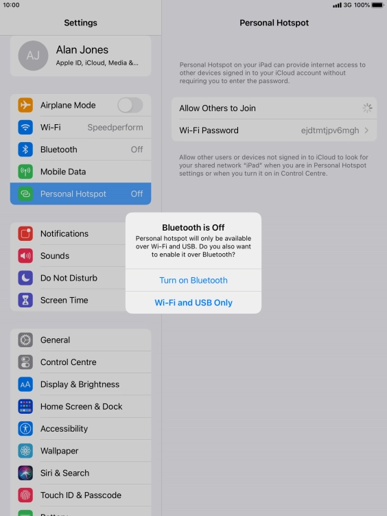If Wi-Fi is turned on, press Wi-Fi and USB Only.