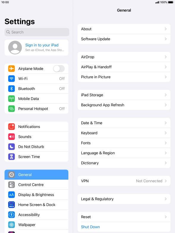 Press Sign in to your iPad.