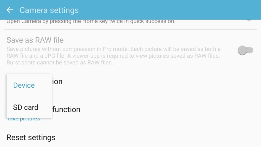Press the required setting.