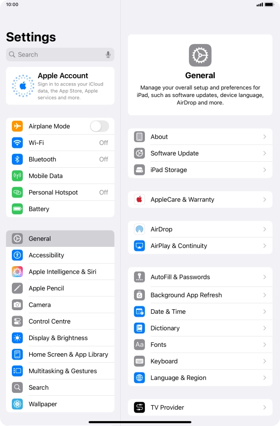 Press Apple Account. Press Apple Account.