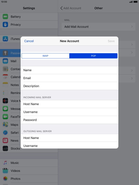 Press Host Name and key in the name of your email provider's incoming server. Press Host Name and key in the name of your email provider's incoming server.