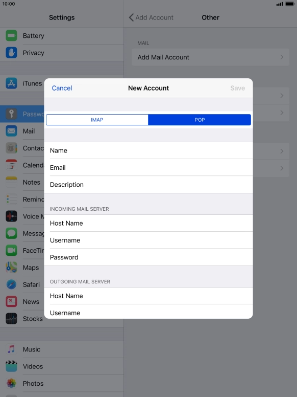 Press Host Name and key in the name of your email provider's incoming server.