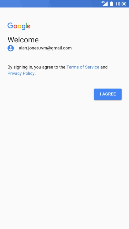 Press I AGREE and follow the instructions on the screen to select settings for your Google account.