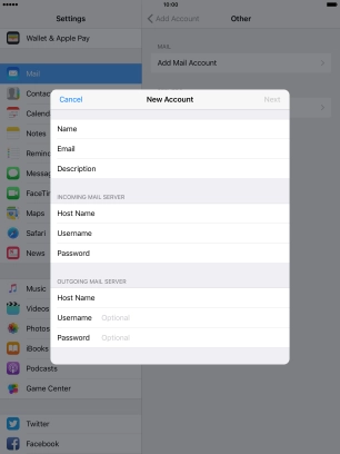 Press Username and key in the username for your email account. Please note that if you're using Vodafone's outgoing server, you have to leave the username and password fields empty.