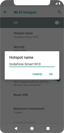 Key in the required Wi-Fi hotspot name and press OK.