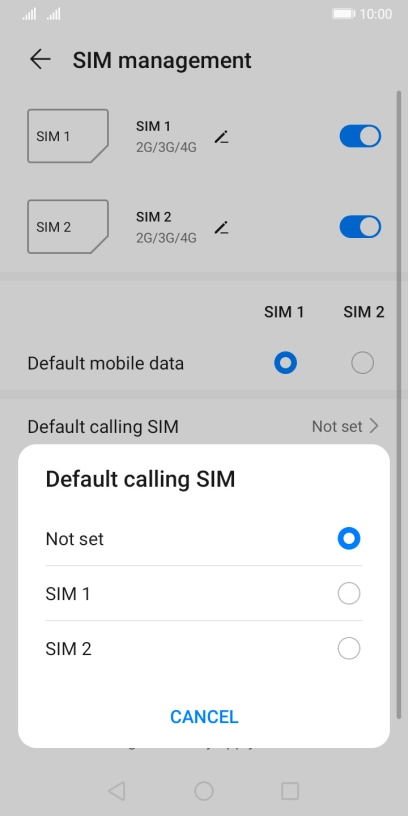Press the required setting.
