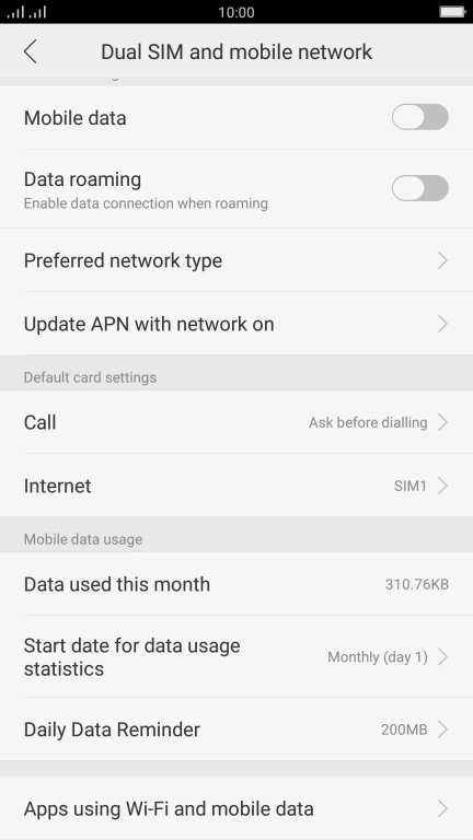 Press Apps using Wi-Fi and mobile data.