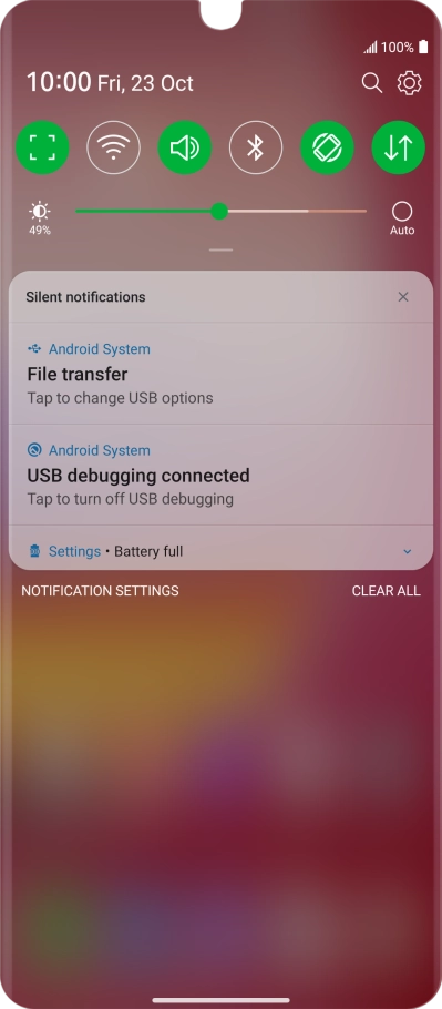 Press Tap to change USB options.