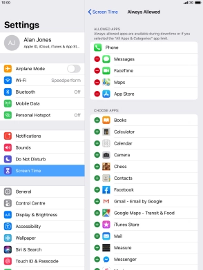 Press the remove icon next to the required app to remove it from the list of allowed apps during Downtime.