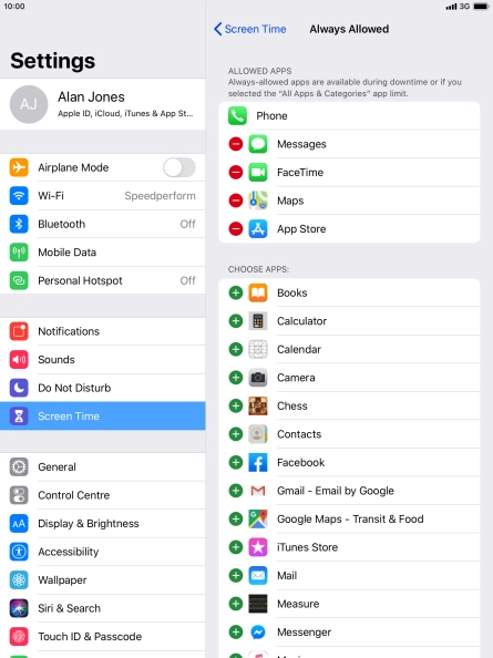 Press the remove icon next to the required app to remove it from the list of allowed apps during Downtime.