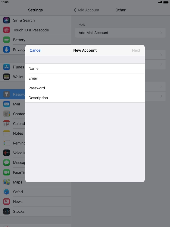 Press Email and key in your email address.
