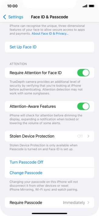 Press Turn Passcode Off and key in the phone lock code.