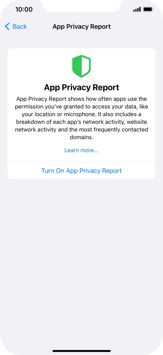 Press Turn On App Privacy Report to turn on the function.