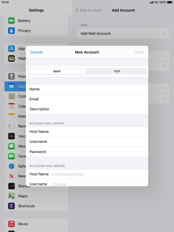 Press Host Name and key in the name of your email provider's outgoing server. Please note that if you can't send email messages when using your email provider's outgoing server, key in smtp.vodafone.net.au (Vodafone's outgoing server).