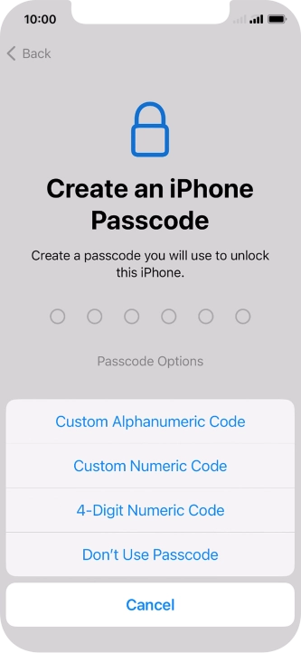 Follow the instructions on the screen to turn on use of phone lock code or press Don't Use Passcode.