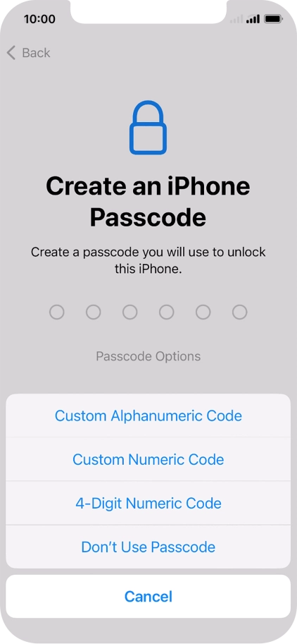Follow the instructions on the screen to turn on use of phone lock code or press Don't Use Passcode.