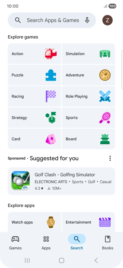 Press the search field.
