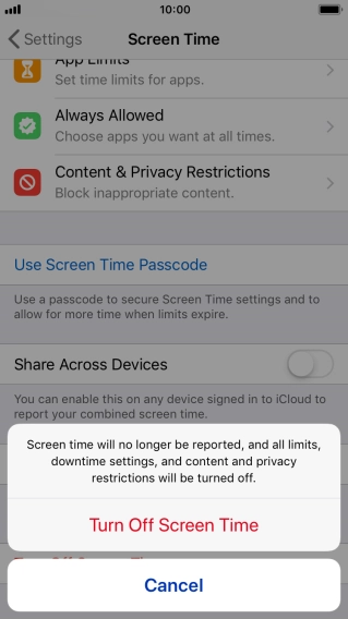 Press Turn Off Screen Time.