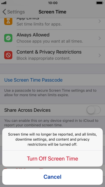 Press Turn Off Screen Time.