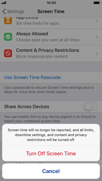 Press Turn Off Screen Time.