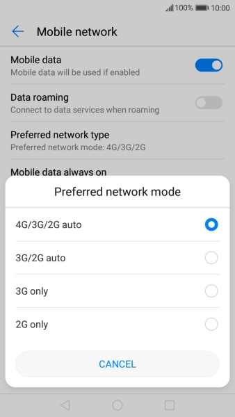Press the required network mode.