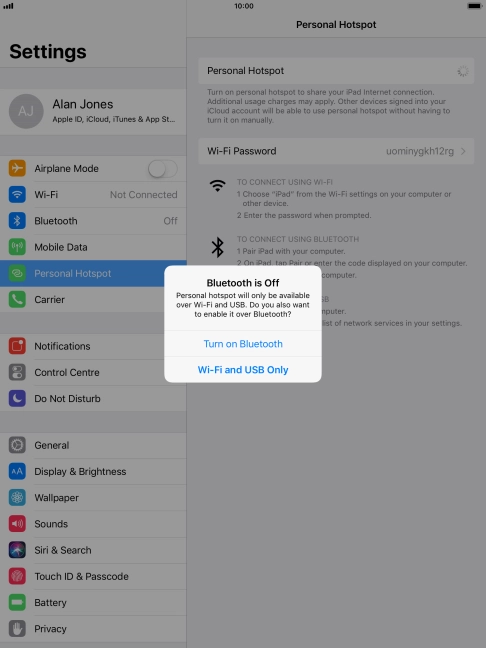 If Wi-Fi is turned on, press Wi-Fi and USB Only.