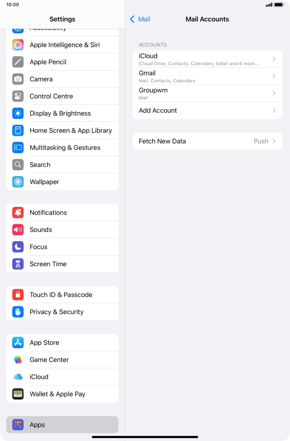 Press the name of the email account you've just set up.