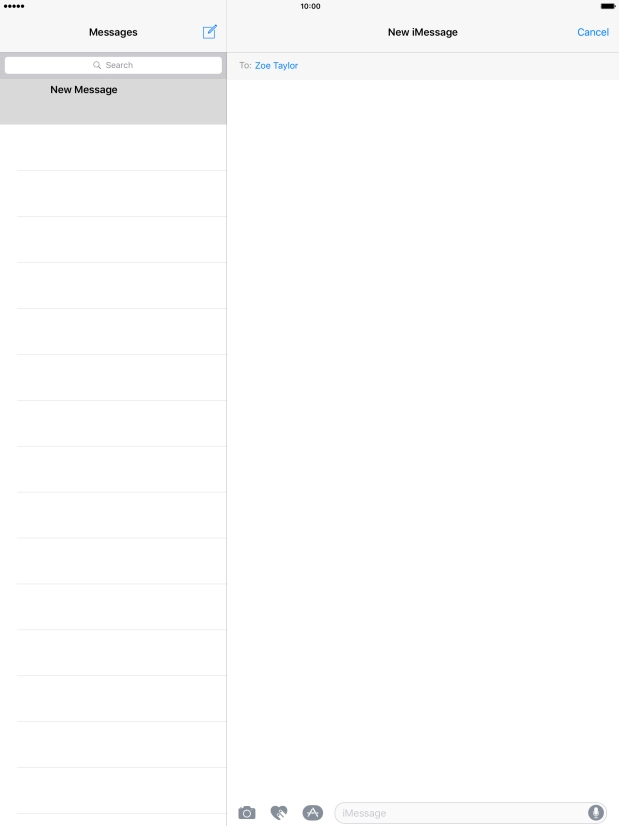Press the text input field and write the text for your iMessage.