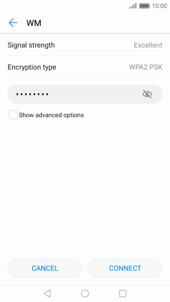 Key in the password for the Wi-Fi network and press CONNECT.