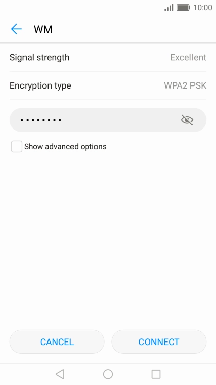 Key in the password for the Wi-Fi network and press CONNECT.