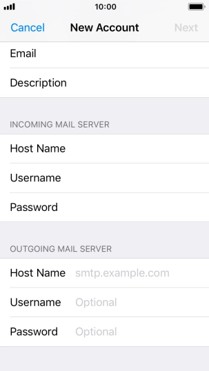 Press Host Name and key in the name of your email provider's outgoing server. Please note that if you can't send email messages when using your email provider's outgoing server, key in smtp.vodafone.net.au (Vodafone's outgoing server).
