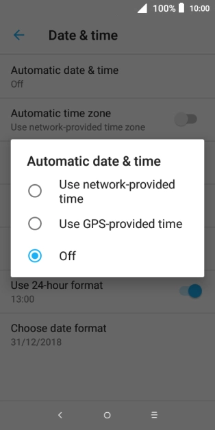 Press Use network-provided time to turn on the function.