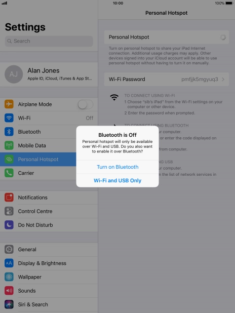 If Wi-Fi is turned on, press Wi-Fi and USB Only.