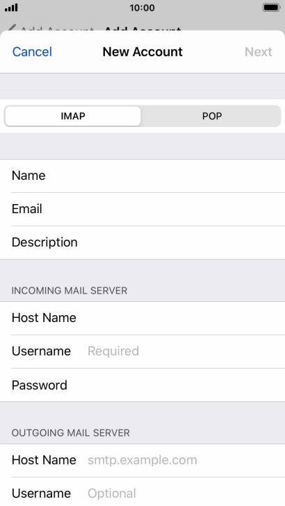 Press Username and key in the username for your email account.