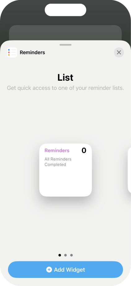 Slide your finger right or left on the screen to select the required widget size.
