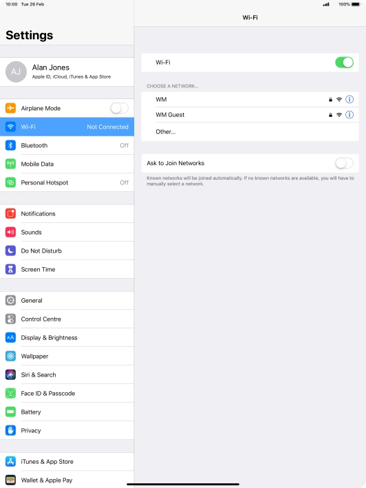 Press the required Wi-Fi network and key in the password for the Wi-Fi network.