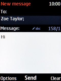Press the Navigation key when you've written your text message.