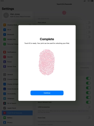 Press Continue. If you haven't previously selected a lock code, key in a code of your own choice twice.