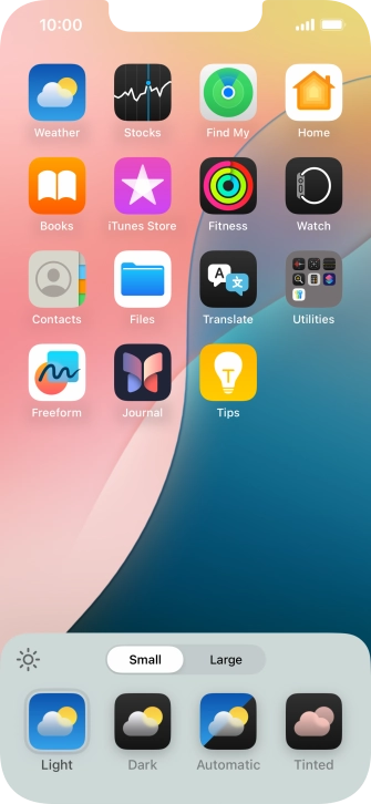 Press the required setting to select the size of app icons on the home screen.