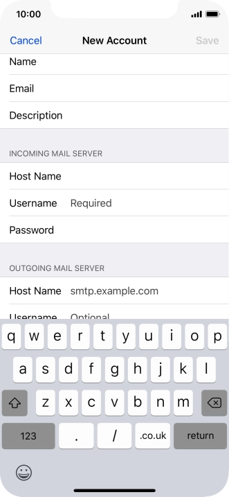 Press Username and key in the username for your email account.