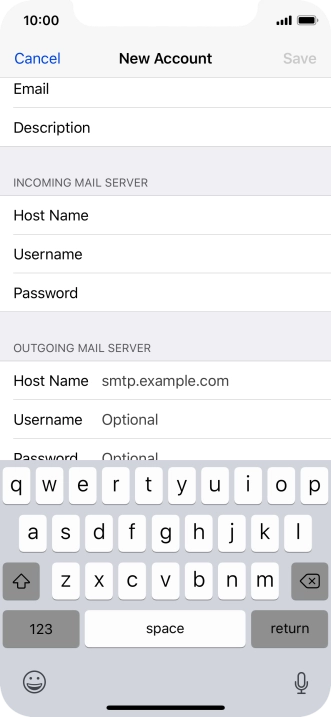 Press Host Name and key in the name or IP address of your email provider's outgoing server. Please note that if you can't send email messages when using your email provider's outgoing server, key in smtp.vodafone.net.au (Vodafone's outgoing server).