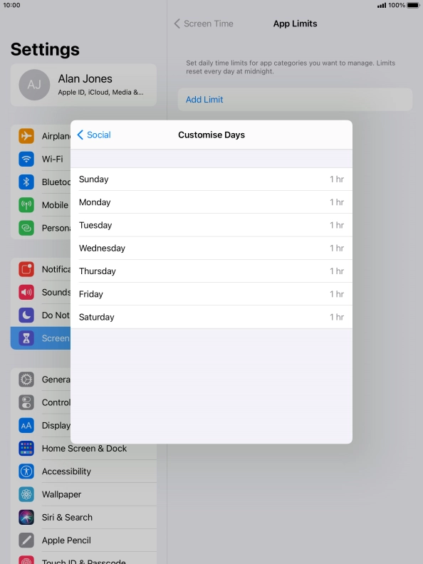 Press the required days.